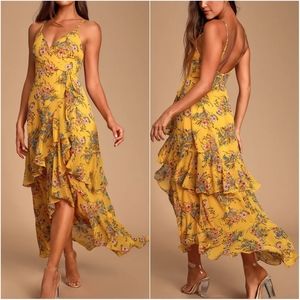 Lulu's Albina Mustard Floral Print Maxi Dress